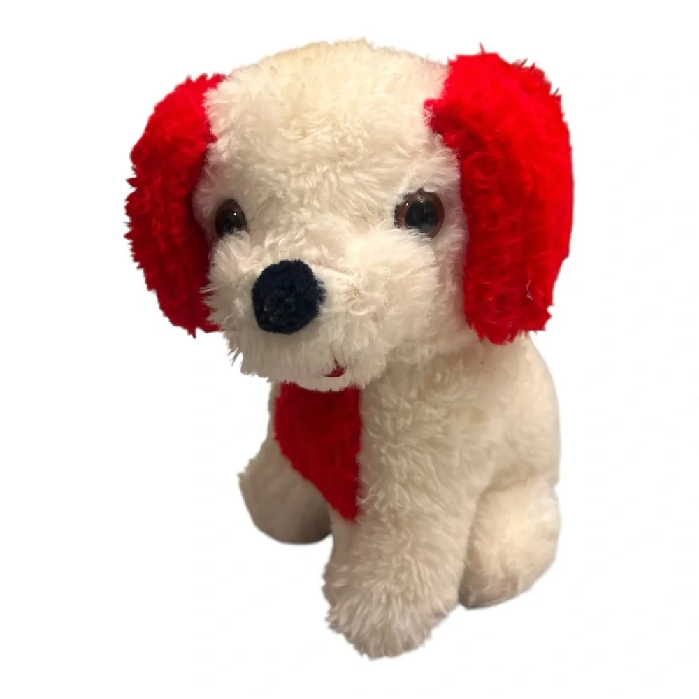 Animal Toys Plus Plush Dog White Red Ears Vintage Stuffed Animal Toy